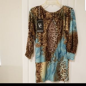 Sexy Shirt Blue & Gold NEW Large Divalicious WOW Bling Dress